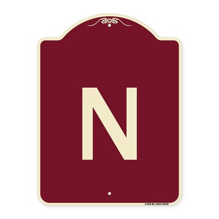 Signmission Designer Series Sign W/ Letter N, Burgundy Heavy-Gauge Aluminum Sign, 24" x 18", BU-1824-22938 A-DES-BU-1824-22938